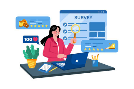 Businesses understand customer needs through surveys.のイラスト素材