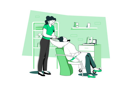 A young woman having head washing in beauty salon.のイラスト素材