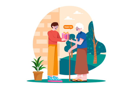 The man gives gifts to the elderlyのイラスト素材