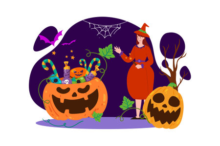 Halloween Illustration concept. Flat illustration isolated on white backgroundのイラスト素材