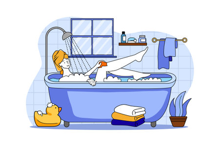 Girl relaxing in the bath during quarantineのイラスト素材