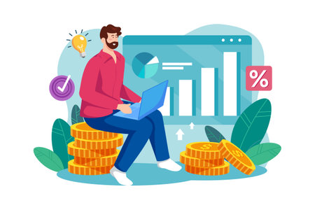 Man investor works on his laptopのイラスト素材