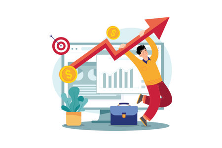 Man hangs on the rising arrowのイラスト素材