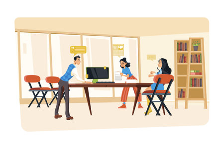 The advertising team is working in the officeのイラスト素材