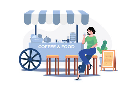 Street food cafe Illustration concept on white backgroundのイラスト素材
