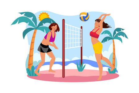 Girl playing beach volleyball Illustration concept on white backgroundのイラスト素材