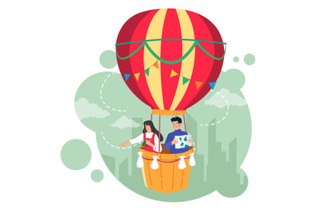Man and woman in a hot air balloonのイラスト素材