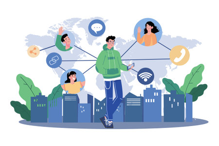 Connect social media network flowchart with online calls.のイラスト素材