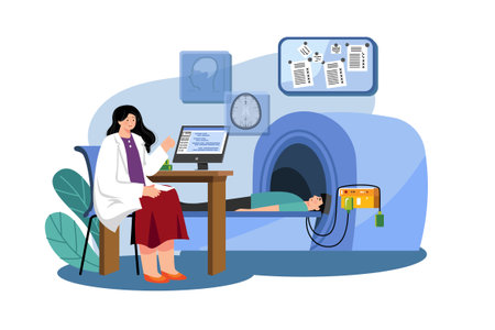 Doctor checking patient health using MRI machineのイラスト素材