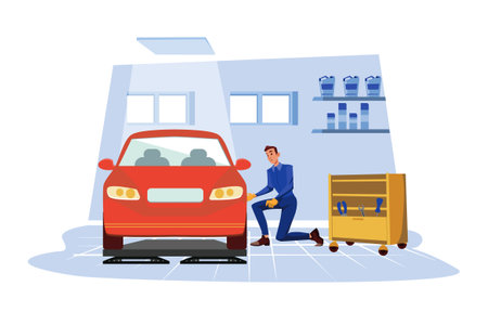Auto Service Illustration concept. Flat illustration isolated on white backgroundのイラスト素材