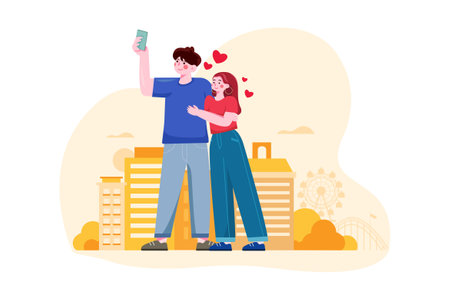 Romantic Couple Illustration concept. Flat illustration isolated on white backgroundのイラスト素材