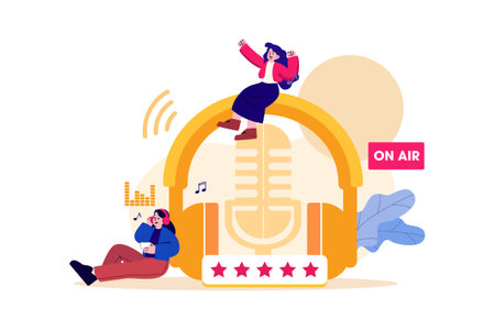 Podcast Audio Illustration concept. Flat illustration isolated on white backgroundのイラスト素材