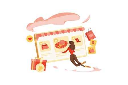Online Shopping Illustration concept. Flat illustration isolated on white backgroundのイラスト素材