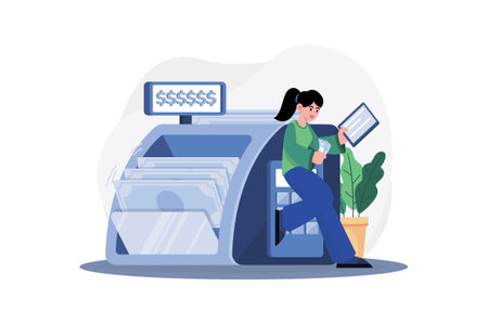 Woman Counts The Money She Earnsのイラスト素材