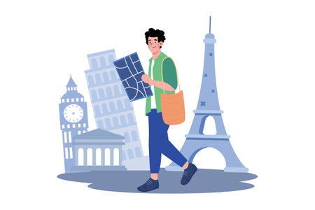 A man walking to explore places in the cityのイラスト素材