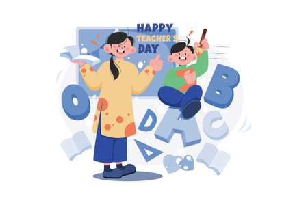 Happy Teacher Day Illustration concept on white backgroundのイラスト素材
