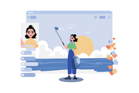 Woman With A Mobile Phone Streaming Onlineのイラスト素材