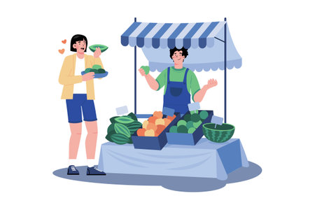 A woman trying different local foods to find local specialtiesのイラスト素材