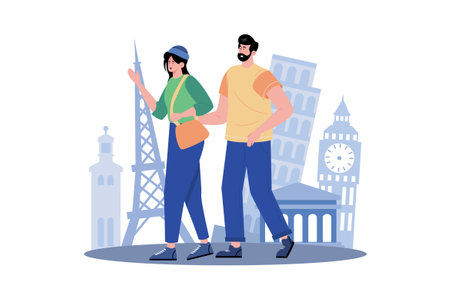 Couple's New City Exploration for Memoriesのイラスト素材