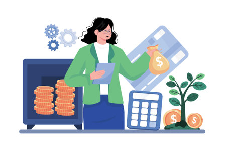Personal finance covers budgeting, saving, and investing.のイラスト素材