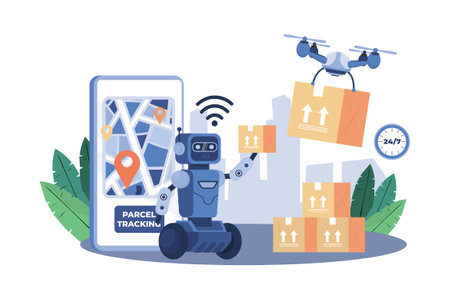 AI-powered drones perform surveillance and delivery.のイラスト素材