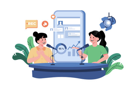 Influencer marketer collaborating with influencers to boost SEO.のイラスト素材
