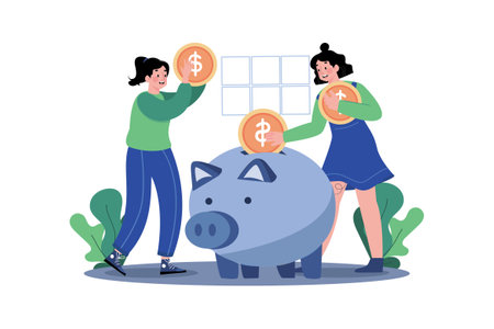 Woman puts money in a piggy bankのイラスト素材