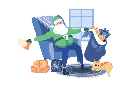 Santa Claus Prepares Gifts For Childrenのイラスト素材