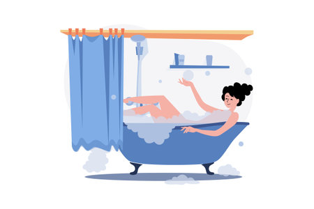 Girl Relaxing In The Bath During Quarantineのイラスト素材