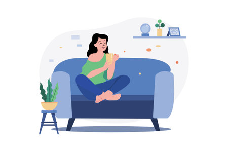 Girl Heaving Coffee And Relaxing On The Sofaのイラスト素材