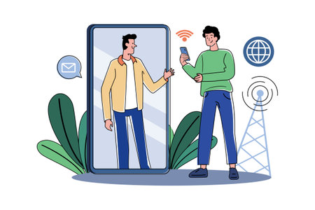 Two Guys Communicate Wirelesslyのイラスト素材