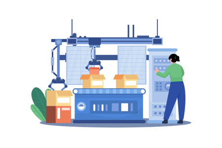Automated Packaging Illustration concept on white backgroundのイラスト素材