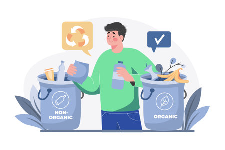 Man Sorting Organic And Non-Organic Wasteのイラスト素材