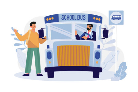 Boy Getting Into The School Busのイラスト素材