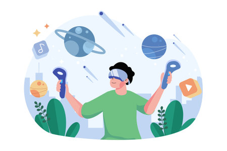 Man Playing VR Game Illustration concept on white background