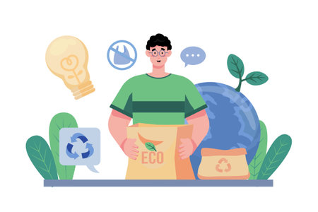 Man Holding A Paper Bag In His Handのイラスト素材