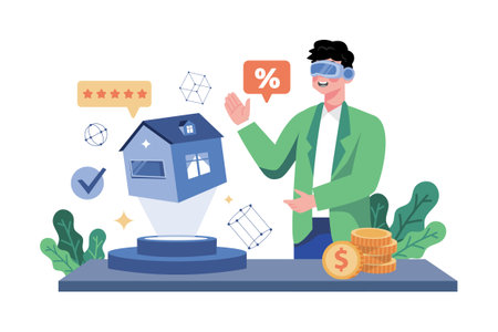 Man Rents House Online Using VR Technologyのイラスト素材