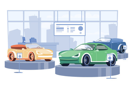 Cars Dealership Center Showroom Interior.のイラスト素材