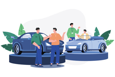 Male Car Agent. Car Dealership Illustration Conceptのイラスト素材
