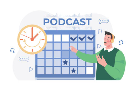 Man Scheduling A Podcast Release Dateのイラスト素材