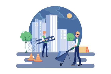 Construction workers working on a projectのイラスト素材