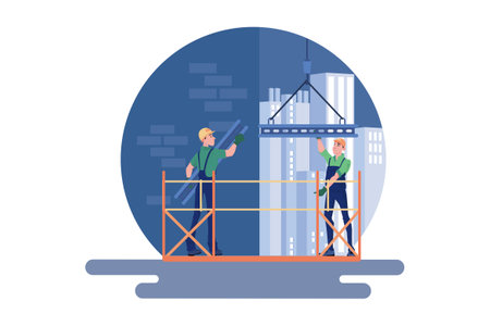 Construction workers working on the construction siteのイラスト素材