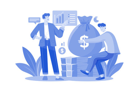 Businessman Analyzing Growth ReportEarning Huge Profits And Business Analysisのイラスト素材