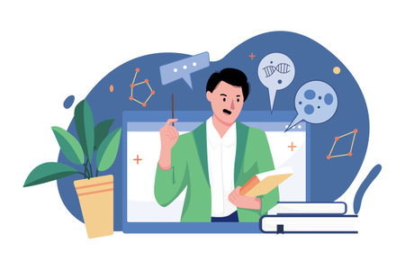 Teacher Teaching Remotely Illustration concept. A flat illustration isolated on white backgroundのイラスト素材