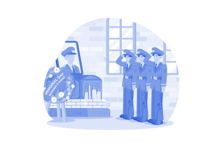 Military units conduct memorial ceremonies to remember their fallen comrades.のイラスト素材