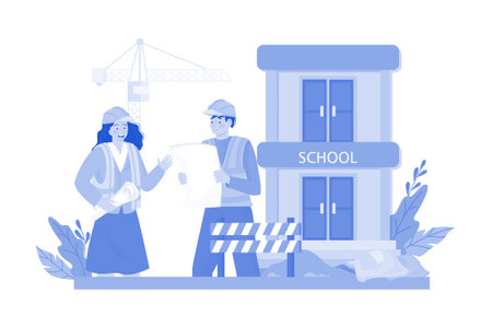 Construction company builds school with modern facilities.のイラスト素材