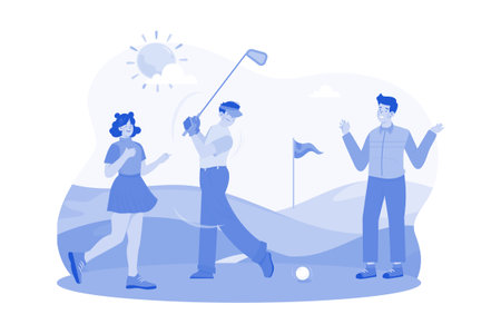 Friends play a morning round of golf at a beautiful course.のイラスト素材