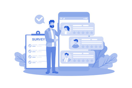 Companies conduct online surveys for customer feedback.のイラスト素材