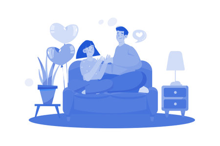 Couple Sit Talk Good Conversation On Sofa.のイラスト素材