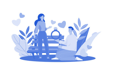 Man Presented An Engagement Ring For His Girlfriend.のイラスト素材